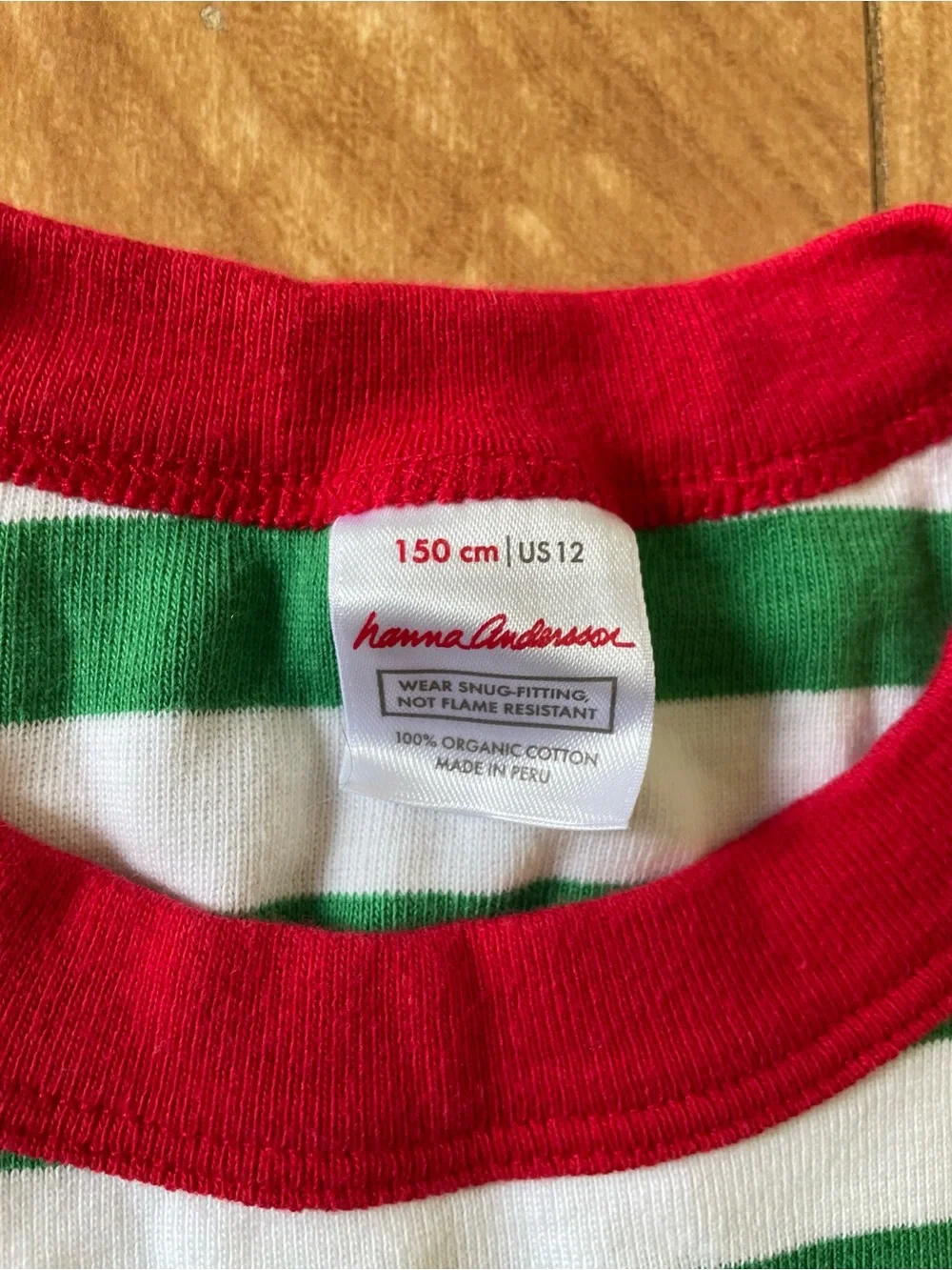 Hanna Andersson Green & White Striped Cotton Pajama Set with Red Trim Size 12
